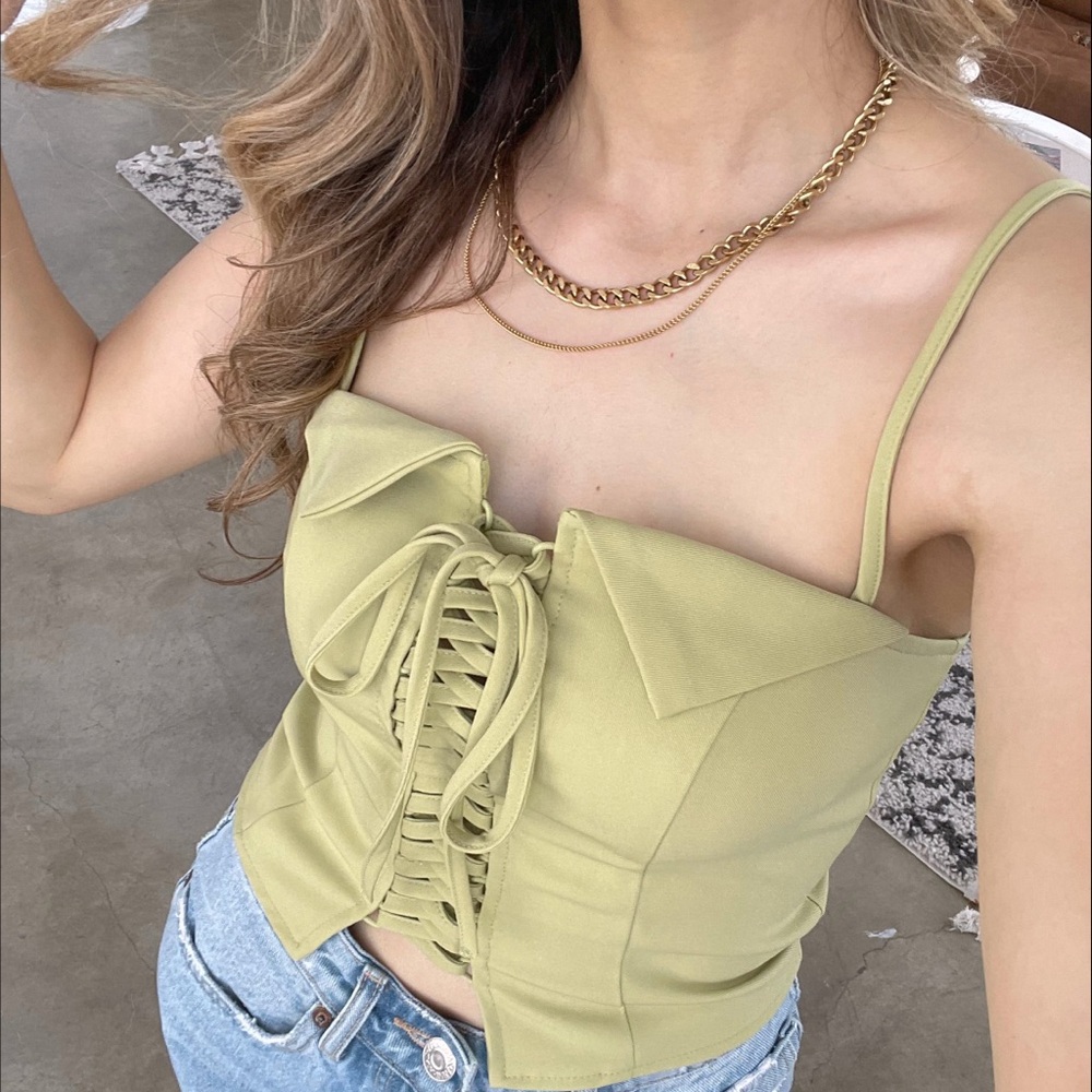 Lace-Up Olive Green Camisole Top